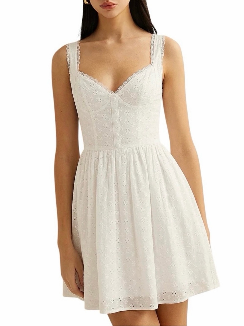 Commense White Cotton Eyelet Embroidered Mini Dress Medium NWT